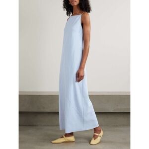 Another Tomorrow Hemp Blend Midi Dress Square Neck Slip Dress Sky